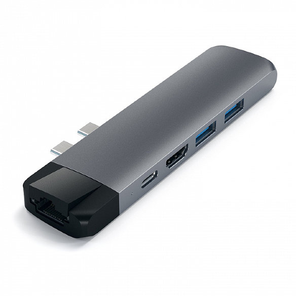 USB-хаб Satechi Aluminium Type-C Pro Hub With Ethernet Space Gray для MacBook Pro 2016/17/18 и MacBook Air 2018  6 портов • Стильный дизайн • Алюминиевый корпус • Совместим с Apple MacBook Pro