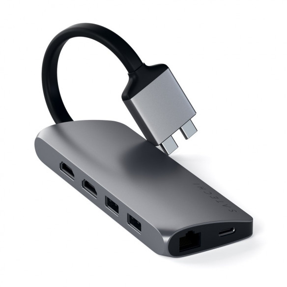 USB-хаб Satechi Type-C Dual Multimedia Adapter Space Gray для MacBook Pro / MacBook Air / Mac Mini  Задействует два порта USB-C • Алюминиевый корпус • USB-C подключение • Сквозной порт питания 60 Вт