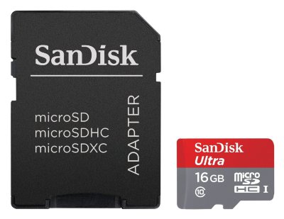 Карта памяти SanDisk Ultra microSDHC 16 Gb Class 10 UHS-I 30 MB/s + Adapter  Карта памяти SanDisk • microSDHC • 16 Гб • Class 10 UHS-I • Скорость до 30 Мб/сек