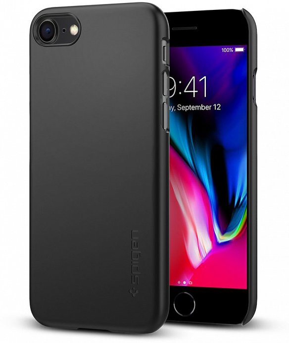 Чехол  Spigen Thin Fit Black для iPhone 8/7 (054CS22208)  Матовая поверхность • Матовая поверхность • Не влияет на беспроводную зарядку Qi