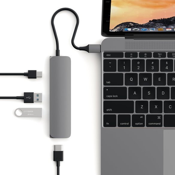 USB-хаб (концентратор) Satechi Aluminum Type-C Slim Multi-Port Adapter 4K Space Gray для MacBook Pro / Air / iMac / iPad Pro  4 порта: HDMI 1080p + 4K, USB Type-C, 2xUSB 3.0. Прочный алюминиевый корпус.