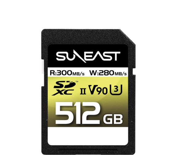Карта памяти SUNEAST Ultimate Pro V90 SDXC UHS-II 512Гб  Интерфейс UHS-II • Вид накопителя SDXC • Объём памяти 512 Гб • Скорость чтения 300 Мб/с • Скорость записи 380 мб/с • Класс скорости UHS U3 • Класс скорости записи видео V90 • Класс скорости C10