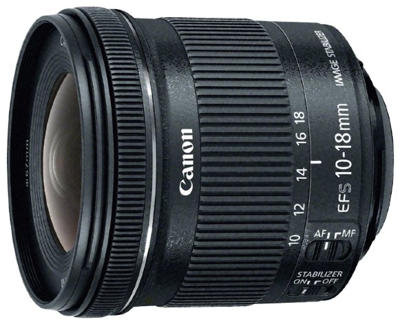 Объектив Canon EF-S 10-18 mm f/4.5-5.6 IS STM  Стандартный объектив с постоянным ФР • Крепление Canon EF и EF-S • Автоматическая фокусировка
минимальное расстояние фокусировки 0.85 м • Размеры (DхL): 75x71.5 мм