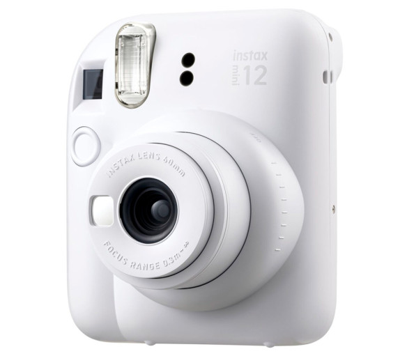 Фотоаппарат FUJIFILM Instax MINI 12 Clay White  60 мм f/12.7 (приблизительно 35 мм в 35-мм эквиваленте) • Автоспуск: нет • Замер экспозиции авто (оценочный) • Источники питания: 2 элемента типа АА • Картриджи Fujifilm Instax Mini