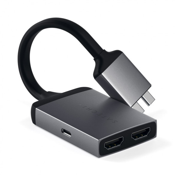 Адаптер Satechi Type-C Dual HDMI Adapter Space Gray для MacBook Pro / MacBook Air / Mac Mini  Задействует два порта USB-C • Алюминиевый корпус • USB-C подключение • Сквозной порт питания 60 Вт • Два выхода HDMI