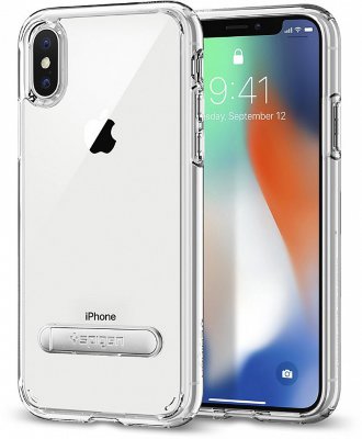 Чехол Spigen для iPhone X/XS Ultra Hybrid S Crystal Clear 057CS22133  Высокопрочный прозрачный чехол-накладка для полноценной защиты iPhone X с функцией подставки