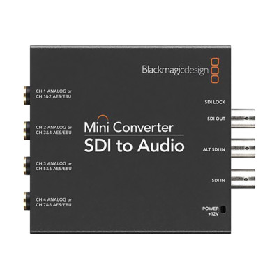 Мини конвертер Blackmagic Mini Converter SDI - Audio  Цветовое пространство RGB, YUV • Питание сетевой адаптер • Мощность (макс) 5.52 Вт • Вход 12-15 В