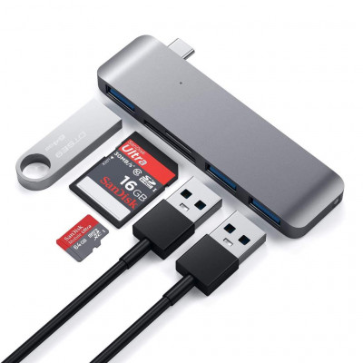 USB-хаб (концентратор) Satechi Type-C USB 3.0 3-in-1 Combo Hub Space Gray для для Macbook Pro / Air / iPad Pro / iMac  5 портов: USB Type-C, SD, microSD, 2xUSB 3.0. Прочный алюминиевый корпус.