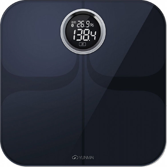 Умные весы YUNMAI premium, черные  4" LCD-дисплей • Высокопрочное закаленное стекло • Диагностирование 10 показателей тела • Сохранение персональных данных для 16 пользователей • Bluetooth-подключение • Тонкий корпус, малый размер