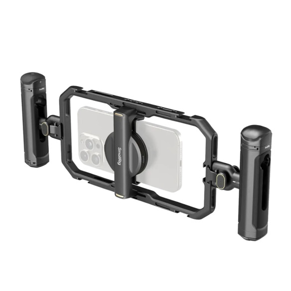 Клетка универсальная для смартфона SmallRig 4597 Quick Basic Edition  Совместимое устройство: смартфон (универсальный) • Материал: алюминий, пластик, силикон • Крепление "мама" 1/4", Cold Shoe • Особенности конструкции: Apple MagSafe • Дистанционное управление
