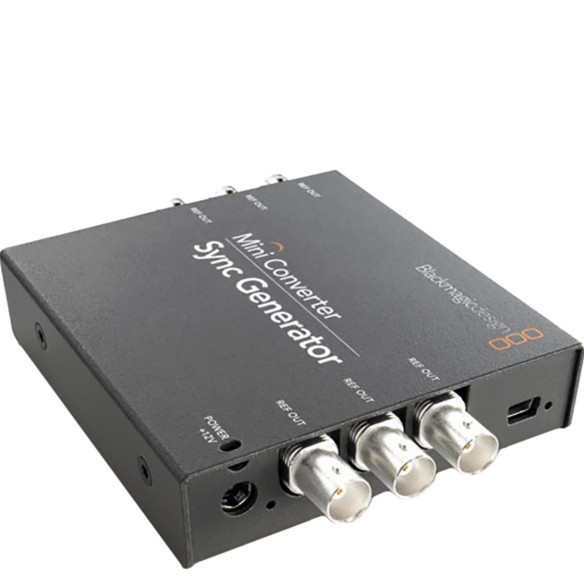 Мини конвертер Blackmagic Mini Converter Sync Generator  Синхровход Black Burst, Tri-level Sync • Порты REF • Питание сетевой адаптер • Мощность (макс) 3 Вт • Вход 12 В • Температурный диапазон 0°/40° C • Передача данных (макс) 1.5 Гб/с