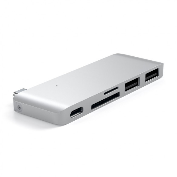 USB-хаб Satechi Type-C USB 3.0 Passthrough Hub Silver для Macbook 12&quot;  5 портов: USB Type-C, SD, microSD, 2xUSB 3.0. Прочный алюминиевый корпус.