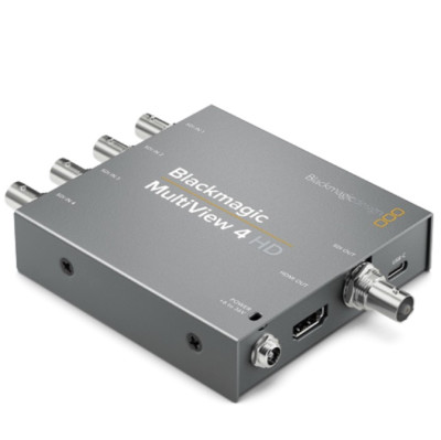 Устройство видеомониторинга Blackmagic MultiView 4 HD  Цветовое пространство RGB, YUV • Порты HDMI, SDI • Питание сетевой адаптер • Мощность (макс) 5.5 Вт • Вход 6-36 В