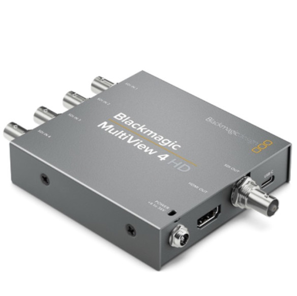 Устройство видеомониторинга Blackmagic MultiView 4 HD  Цветовое пространство RGB, YUV • Порты HDMI, SDI • Питание сетевой адаптер • Мощность (макс) 5.5 Вт • Вход 6-36 В
