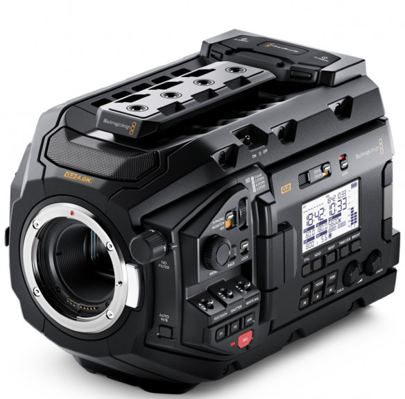 Кинокамера Blackmagic URSA Mini Pro 4.6K G2   • Эффективный размер матрицы: 25,34 x 14,25 мм (Super 35) • Байонет камеры: Canon EF • Дисплей: 4" • Динамический диапазон: 15 • Порты: XLR, 3G-SDI, LANC • Питание: XLR 4-pin, Molex • Особенности конструкции: встроенный дисплей, встроенные ND фильтры
