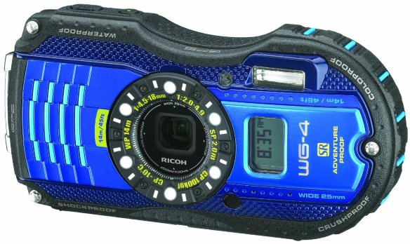 Подводный фотоаппарат Ricoh WG-4 GPS Blue  Подводный (до 14 м) • ударопрочный (до 2 м) • морозостойкий (до -10°C) • пыленепроницаемый • GPS •  барометр • альтиметр • 16 Мпикс • зум 4х • дисплей 3" • видео FullHD 1080p