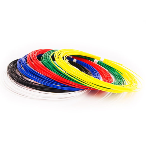 Набор ABS-пластика 1.75мм для 3D-ручек — 6 цветов по 10 метров  Набор ABS-пластика • 6 цветов по 10 метров • Толщина 1.75мм • Белый, черный, синий, зеленый, оранжевый, красный