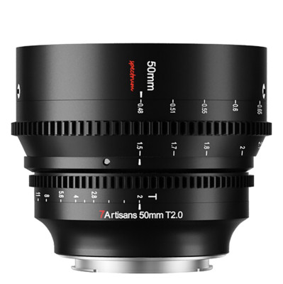 Объектив 7Artisans Spectrum 50mm T2.0 E-Mount  Байонет объектива E-Mount • Покрытие матрицы Fullframe • Фокусное расстояние 50 мм • Фокусировка ручная • Максимальная диафрагма T2 • Минимальная диафрагма T16 • Угол зрения диагональ 46° • Зубчатое кольцо