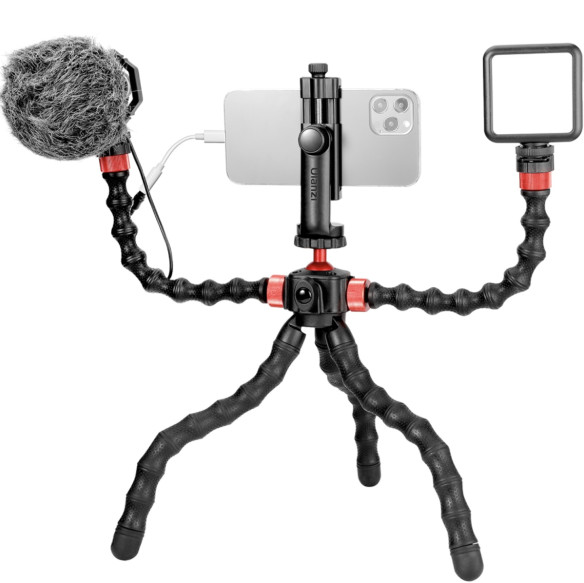 Комплект для мобильной съёмки Ulanzi Video Kit for Vlog  Тип штативной головы : шаровая • Особенности конструкции :	гибкие ножки • Максимальная нагрузка :	1 кг • Посадочное крепление : 1/4"