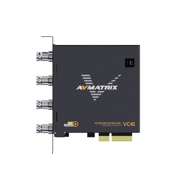 Плата видеозахвата AVMATRIX VC41 4CH 3G-SDI PCIE  4-канальный 3G-SDI одновременный ввод и захват • Запись с качеством Full HD 1080p60 • Портретный и альбомный режим • Полная совместимость • Широкая пропускная способность и сверхнизкая задержка • 24 часа непрерывной работы • Различные области применения