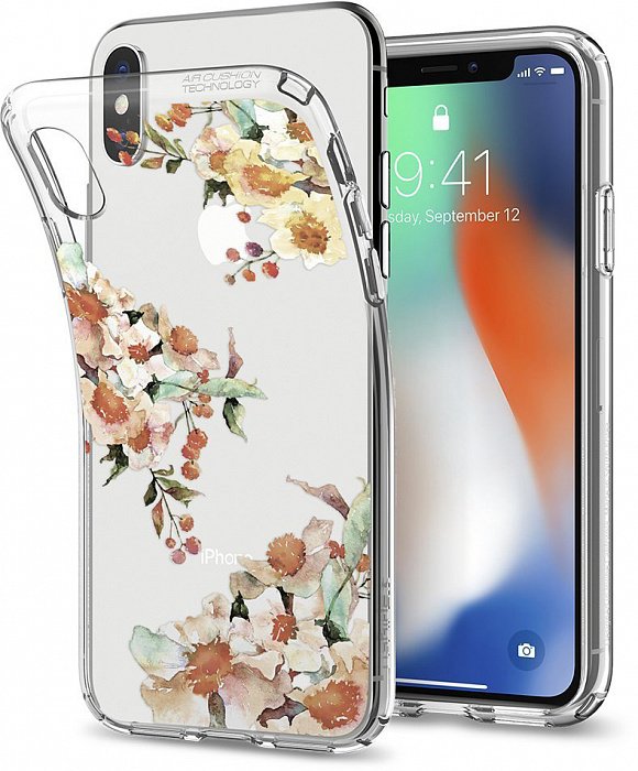 Чехол Spigen Liquid Crystal Aquarelle Primrose для iPhone X/XS (057CS22785)  Оригинальный орнамент • Полностью прозрачный • Не влияет на беспроводную зарядку Qi