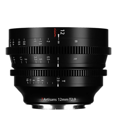 Объектив 7Artisans Vision 12mm T2.9 E-Mount  Байонет объектива E-Mount • Покрытие матрицы Super35/APS-C • Фокусное расстояние 12 мм • Фокусировка ручная • Максимальная диафрагма T2,9 • Минимальная диафрагма T16 • Угол зрения диагональ 100° • Зубчатое кольцо