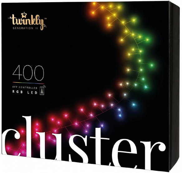 Смарт-гирлянда Twinkly Cluster 400 LED с Wi-Fi и Bluetooth (TWC400STP-BEU)  Большое количество лампочек (400 штук) • RGB-палитра (16 миллионов цветов) • Поддержка iOS и Android • Дистанционное управление • Высокая энергоэффективность • Мобильное приложение