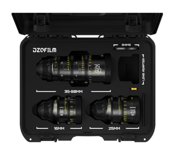 Комплект объективов DZOFilm Y24 Educational Catta Ace 35-80 мм и VESPID 16/25 мм (Arri PL)  Полноценное кино-качество • Широкий диапазон фокусных расстояний • Мягкий и плавный фокус • Универсальные крепления
