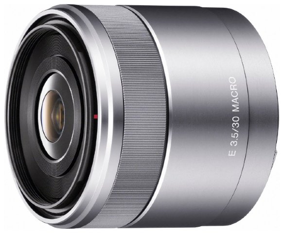Объектив Sony 30mm f/3.5 Macro для NEX (SEL-30M35)  Макрообъектив с постоянным ФР • Крепление Sony E • Минимальное расстояние фокусировки 0.095 мм • Автоматическая фокусировка • Вес: 138 г