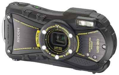 Подводный фотоаппарат Ricoh WG-20 Black  Подводный (до 10 м) • ударопрочный (до 1,5 м) • морозостойкий (до -10°C) • пыленепроницаемый • 14 Мпикс • зум 5х • дисплей 2,7" • видео 720p