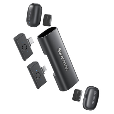 Радиосистема Saramonic Air SE-02 (TX+TX+RX+RX) 2 приёмника + 2 передатчика, для USB Type-C/Lightning  Тип микрофона конденсаторный  • Передача сигнала цифровая, 2,4 ГГц • Конструкция микрофона петличный (встроенный) • Макс. частота, Гц 20000 • Разъем USB Type-C • Тип радиосистема • Тип элемента питания Li-Ion • Диаграмма направленности круговая • Встроенный аккумулятор