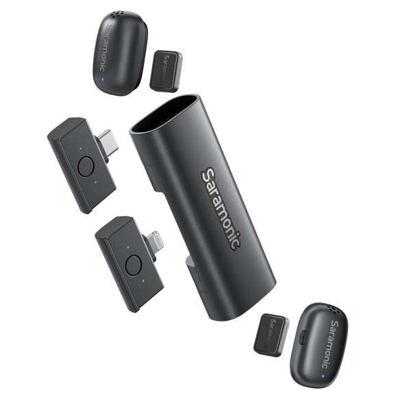 Радиосистема Saramonic Air SE-02 (TX+TX+RX+RX) 2 приёмника + 2 передатчика, для USB Type-C/Lightning  Тип микрофона конденсаторный  • Передача сигнала цифровая, 2,4 ГГц • Конструкция микрофона петличный (встроенный) • Макс. частота, Гц 20000 • Разъем USB Type-C • Тип радиосистема • Тип элемента питания Li-Ion • Диаграмма направленности круговая • Встроенный аккумулятор