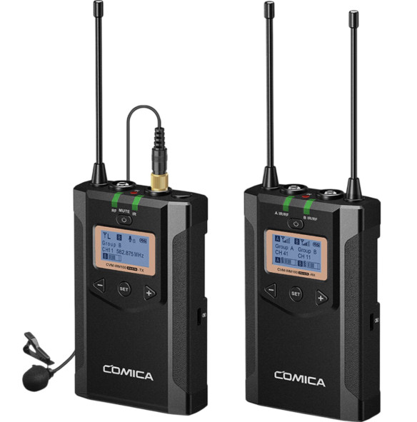 Радиосистема CoMica CVM-WM100 plus UHF (RX + TX)  Подключение mini Jack 3.5 мм TRS, XLR • Микрофон вход mini Jack 3.5мм • Запись звука моно/стерео • Рабочая дистанция 100 метров • Фильтр низких частот • Встроенный дисплей • Питание АА x2 • Подключение внешнего аккумулятора Type-C