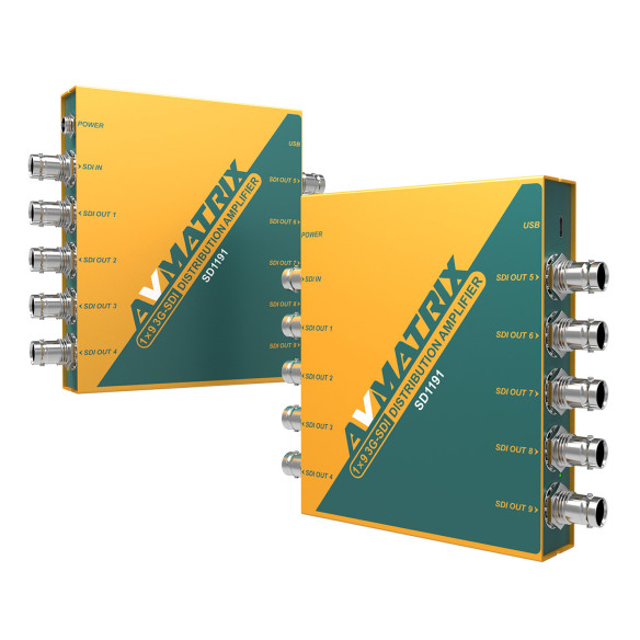 Усилитель-распределитель AVMATRIX SD1191 3G-SDI 1×9 с восстановлением тактовой частоты  Распределение сигнала 1x9 • Восстановление сигнала SDI – до 400 метров