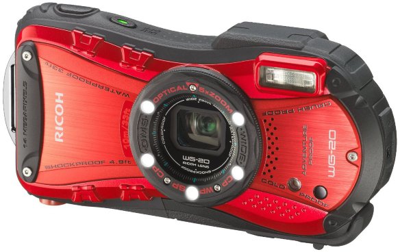 Подводный фотоаппарат Ricoh WG-20 Red  Подводный (до 10 м) • ударопрочный (до 1,5 м) • морозостойкий (до -10°C) • пыленепроницаемый • 14 Мпикс • зум 5х • дисплей 2,7" • видео 720p