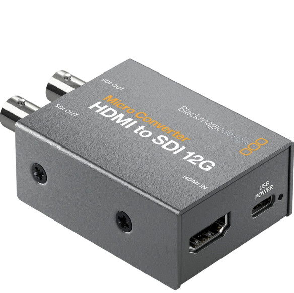 Микро конвертер Blackmagic Micro Converter HDMI - SDI 12G  Форматы SD: 525i59.94 NTSC, 625i50 PAL • Форматы HD: 720p50, 720p59.94, 720p60 1080p23.98, 1080p24, 1080p25, 1080p29.97, 1080p30, 1080p47.95, 1080p48, 1080p50, 1080p59.94, 1080p60 1080i50, 1080i59.94, 1080i60 • Порты: HDMI, SDI, Type-C • Питание сетевой адаптер • Мощность (макс) 4 Вт • Вход 4,4-5,25 В