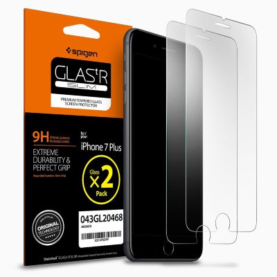 Защитное стекло для iPhone 8/7 Plus Spigen Screen Protector GLAS.tR SLIM (2шт)  Комплект из двух стекол с олеофобным покрытием сохранят экран вашего iPhone 8/7 Plus