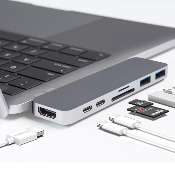 USB-хаб (концентратор) HyperDrive DUO Hub Space Gray для USB-C MacBook Pro / Air  7 портов: HDMI 1080p + 4K, USB Type-C 40 Гбит/с, USB Type-C, SD, microSD, 2xUSB 3.1. Прочный алюминиевый корпус.