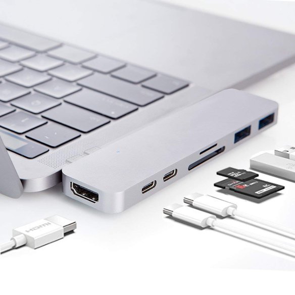 USB-хаб (концентратор) HyperDrive DUO Hub Silver для USB-C MacBook Pro / Air  7 портов: HDMI 1080p + 4K, USB Type-C 40 Гбит/с, USB Type-C, SD, microSD, 2xUSB 3.1. Прочный алюминиевый корпус.