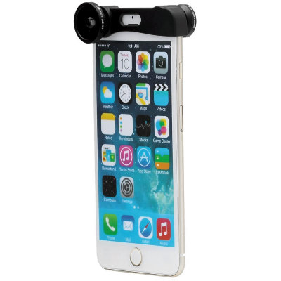 Объектив 3 в 1 Black для iPhone 6 Plus (Fisheye + Macro + Wide)  Объектив для iPhone 6 Plus— три в одном • позволяет снимать сразу в трех плоскостях - фишай, макро и широкоугольный • крепится на корпус iPhone 6 Plus