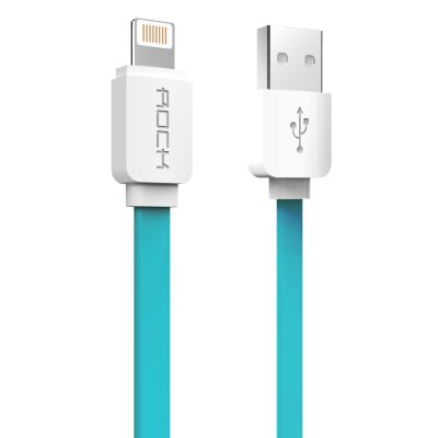 Цветной плоский кабель для зарядки iPhone и iPad Lightning to USB 2m Rock Flat Blue