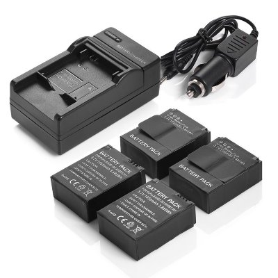 Комплект из 4-х аккумуляторов для ГоуПро HERO3+ / HERO3 (1050mAh) + автомобильное и сетевое зарядное устройство