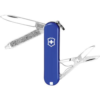 Нож Victorinox Classic Blue 0.6223.2  Лезвие • Пилочка для ногтей • Ножницы • Кольцо для ключей • Пинцет • Зубочистка