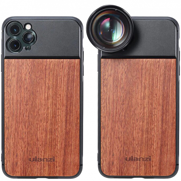 Чехол с креплением для объектива Ulanzi Wood case для iPhone 11 Pro  • Особенности конструкции: байонет для объектива 17мм • Вид чехла: накладка  •  алюминий, дерево, термополиуретан  •  Вес: 40 г
