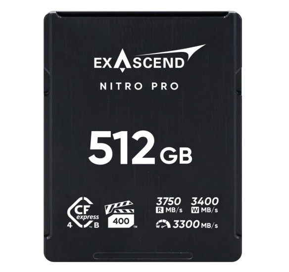 Карта памяти Exascend Nitro Pro 4.0 CFexpress Type B 512GB  CFexpress B • Объём памяти 512GB • Скорость чтения 3750 МБ/с • Скорость записи 3400 МБ/с