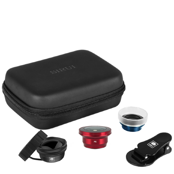Премиум набор из 3х объективов Sirui 3-Lens Mobile Phone Kit (Wide 18mm, Macro, Fisheye 180º)  Универсальное крепление - прищепка • Портретный • Широкоугольный • Рыбий глаз