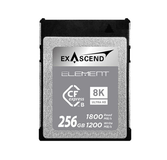 Карта памяти Exascend Element CFexpress Type B 256GB  Тип памяти 3D TLC • Интерфейс PCI-Express 3.0 • Вид накопителя CFExpress Type B • Объём памяти 256 Гб • Скорость чтения 1800 МБ/с • Скорость записи 1200 мб/с