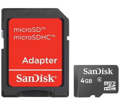 Карта памяти SanDisk microSDHC 4 Gb Class 4 + Adapter  Карта памяти SanDisk • microSDHC • 4 Гб • Class 4