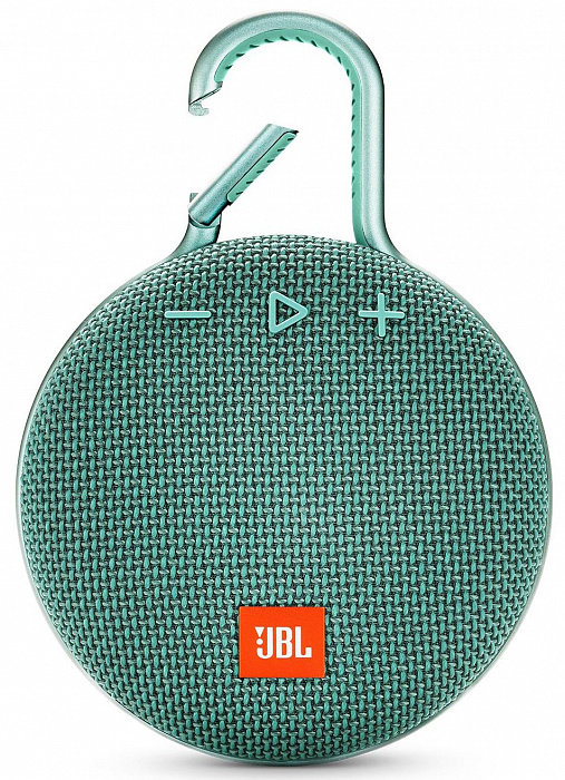 Портативная колонка JBL Clip 3 Teal  Портативная колонка JBLCLIP3TEAL  Встроенный карабин • Устойчива к воздействию влаги • Чистый громкий звук • Емкая батарея