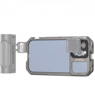 Клетка SmallRig 3561 для iPhone 13 Pro Max  • Устройство:	iPhone 13 Pro Max • Материал: алюминий, силикон • Имеет крепление Cold Shoe и 1/4" • Особенности конструкции: байонет для объектива Sirui/Moment